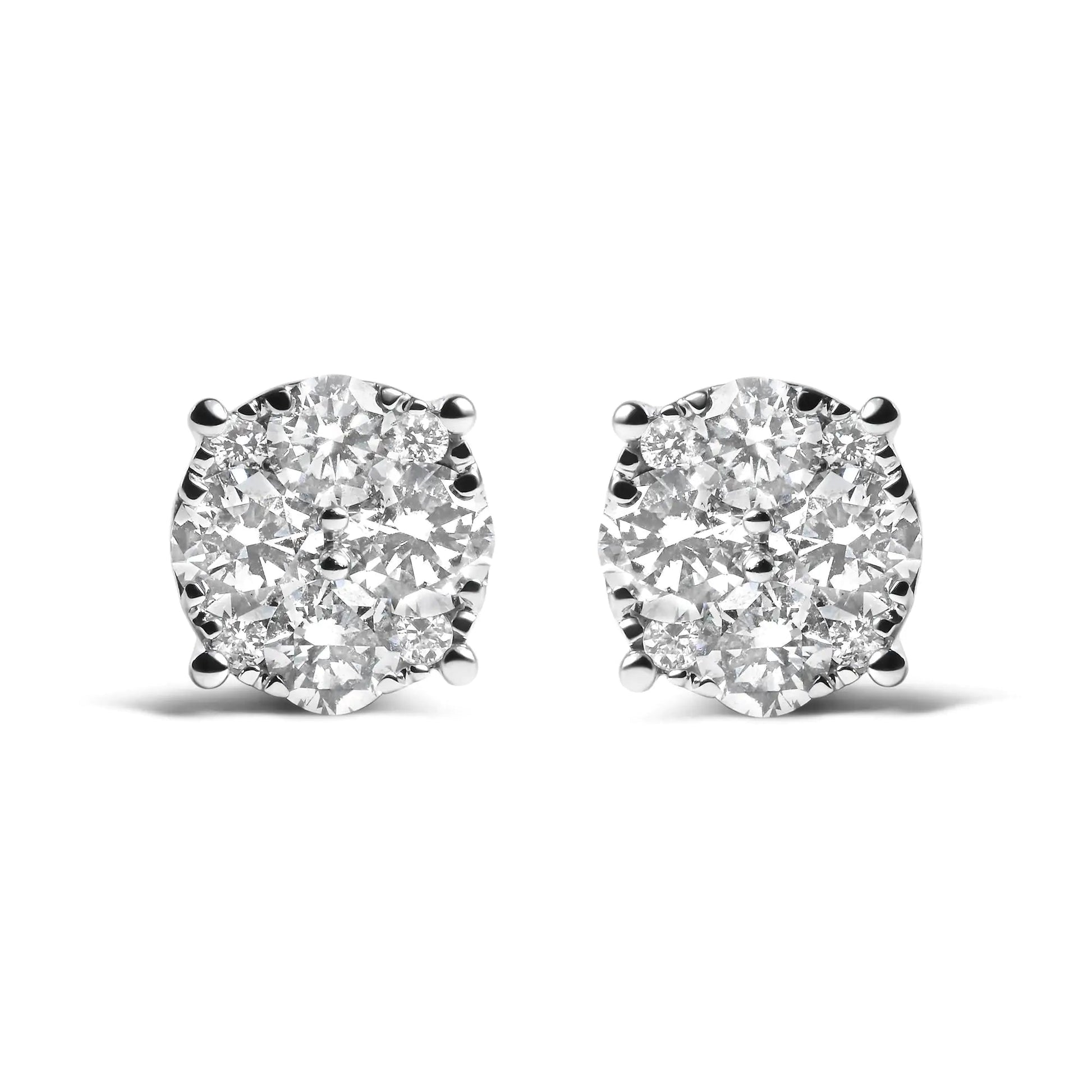 14K White Gold 2.00 Cttw Lab Grown Diamond Cluster Stud Earrings (G-H Color, VS1-VS2 Clarity) WEM Support (www.WEM.support)
