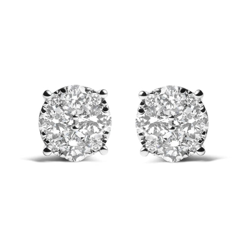 14K White Gold 2.00 Cttw Lab Grown Diamond Cluster Stud Earrings (G-H Color, VS1-VS2 Clarity) WEM Support (www.WEM.support)