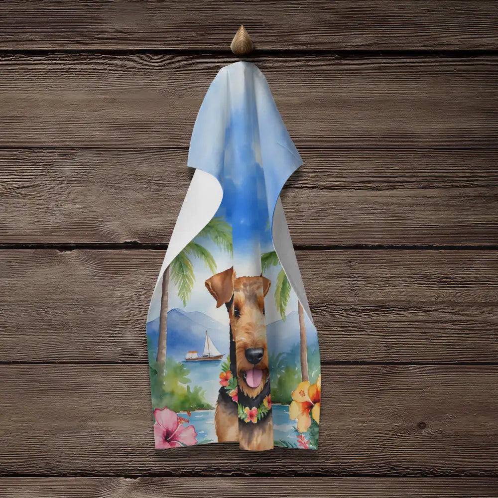 Airedale Terrier Luau Kitchen Towel WEM Support (www.WEM.support)