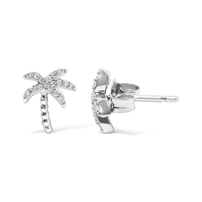 10K White Gold 1/10 Cttw Diamond  Encrusted Palm Tree Stud Earrings (H-I Color, I1-I2 Clarity) WEM Support (www.WEM.support)