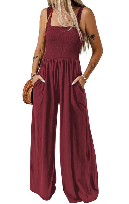 Smocked Square Wide - Leg Jumpsuit - Catch Cards