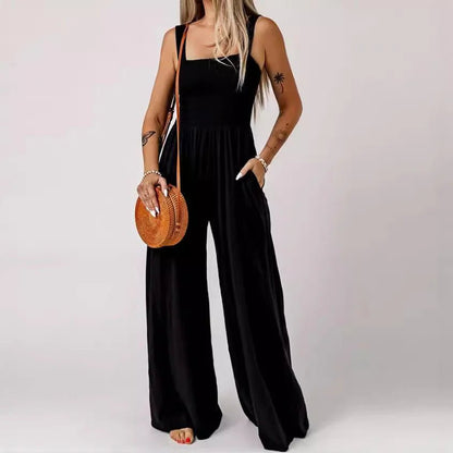 Smocked Square Wide - Leg Jumpsuit - Catch Cards