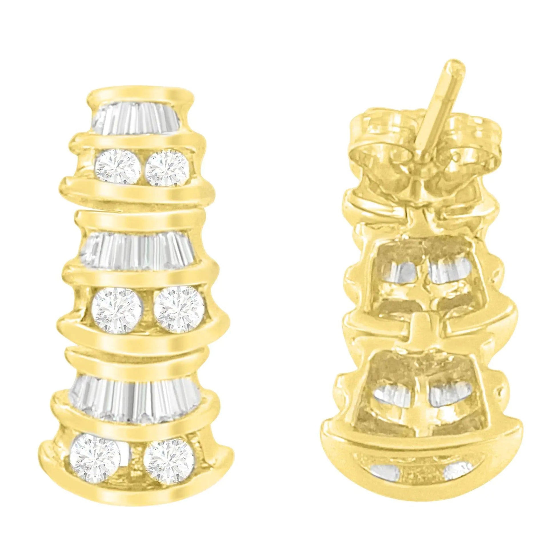 14K Yellow Gold Round and Baguette-Cut Diamond Earrings (7/8 cttw, H-I Color, SI2-I1 Clarity) WEM Support (www.WEM.support)