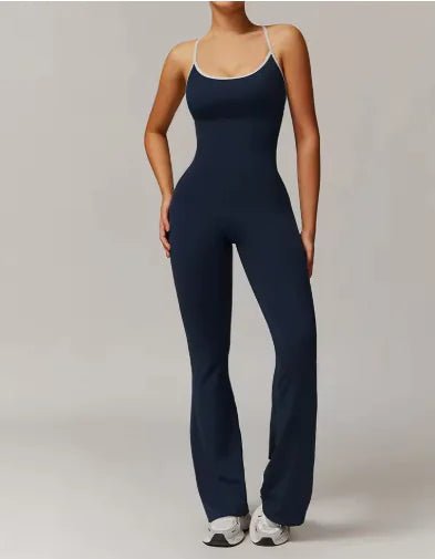 Solid Beauty - back Long Pants Jumpsuit Yoga Fitness Running Dance Slim Bodysuit Women Sports Clothing - Catch Cards