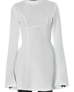 Solid Color Crew Neck Long Sleeve Slim Skirt (1 Piece) - Catch Cards