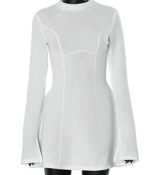 Solid Color Crew Neck Long Sleeve Slim Skirt (1 Piece) - Catch Cards