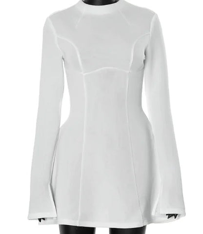 Solid Color Crew Neck Long Sleeve Slim Skirt (1 Piece) - Catch Cards