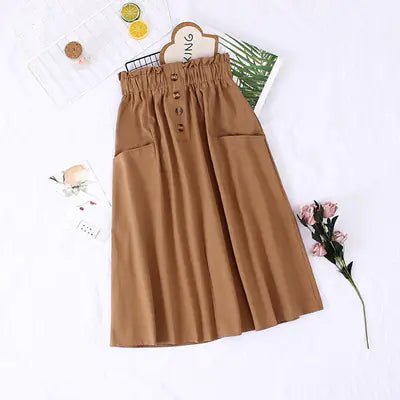 Solid Color Loose Cotton Mid - Length Skirt - Catch Cards