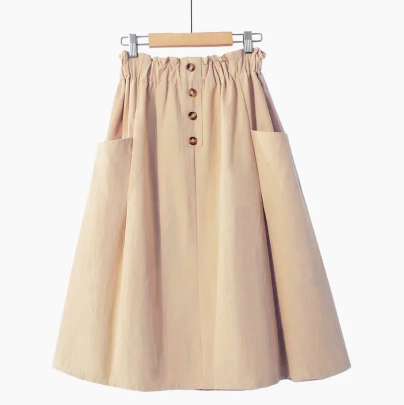 Solid Color Loose Cotton Mid - Length Skirt - Catch Cards