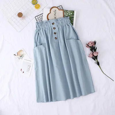 Solid Color Loose Cotton Mid - Length Skirt - Catch Cards