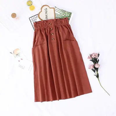 Solid Color Loose Cotton Mid - Length Skirt - Catch Cards