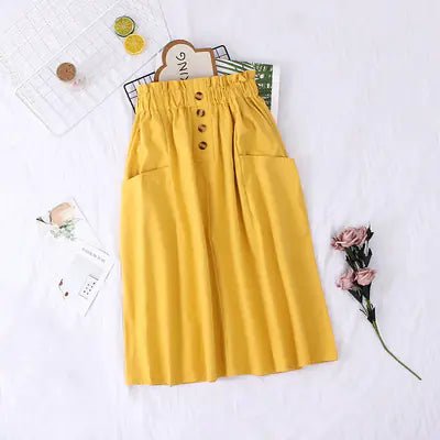 Solid Color Loose Cotton Mid - Length Skirt - Catch Cards