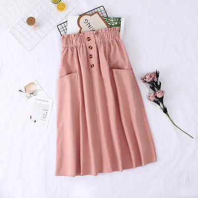 Solid Color Loose Cotton Mid - Length Skirt - Catch Cards