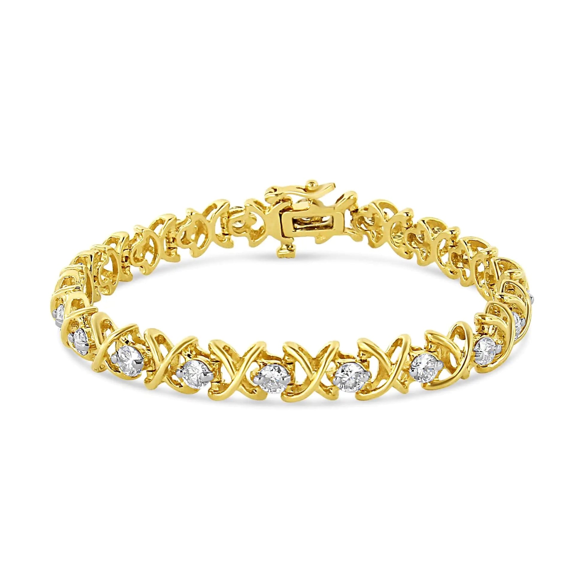 14K Yellow Gold 4.0 Cttw "X"-Link Round-Cut Diamond Bracelet (I-J Color, SI2-I1 Clarity) - Size 7.25 WEM Support (www.WEM.support)