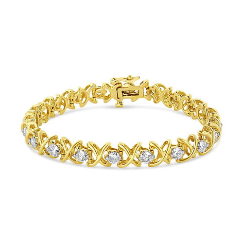 14K Yellow Gold 4.0 Cttw "X"-Link Round-Cut Diamond Bracelet (I-J Color, SI2-I1 Clarity) - Size 7.25 WEM Support (www.WEM.support)