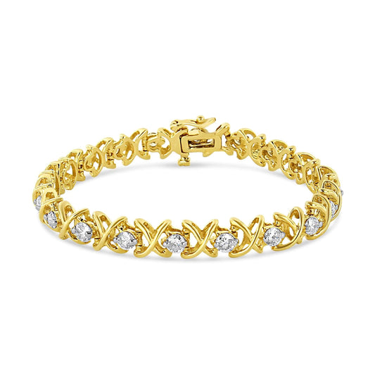 14K Yellow Gold 4.0 Cttw "X"-Link Round-Cut Diamond Bracelet (I-J Color, SI2-I1 Clarity) - Size 7.25 WEM Support (www.WEM.support)