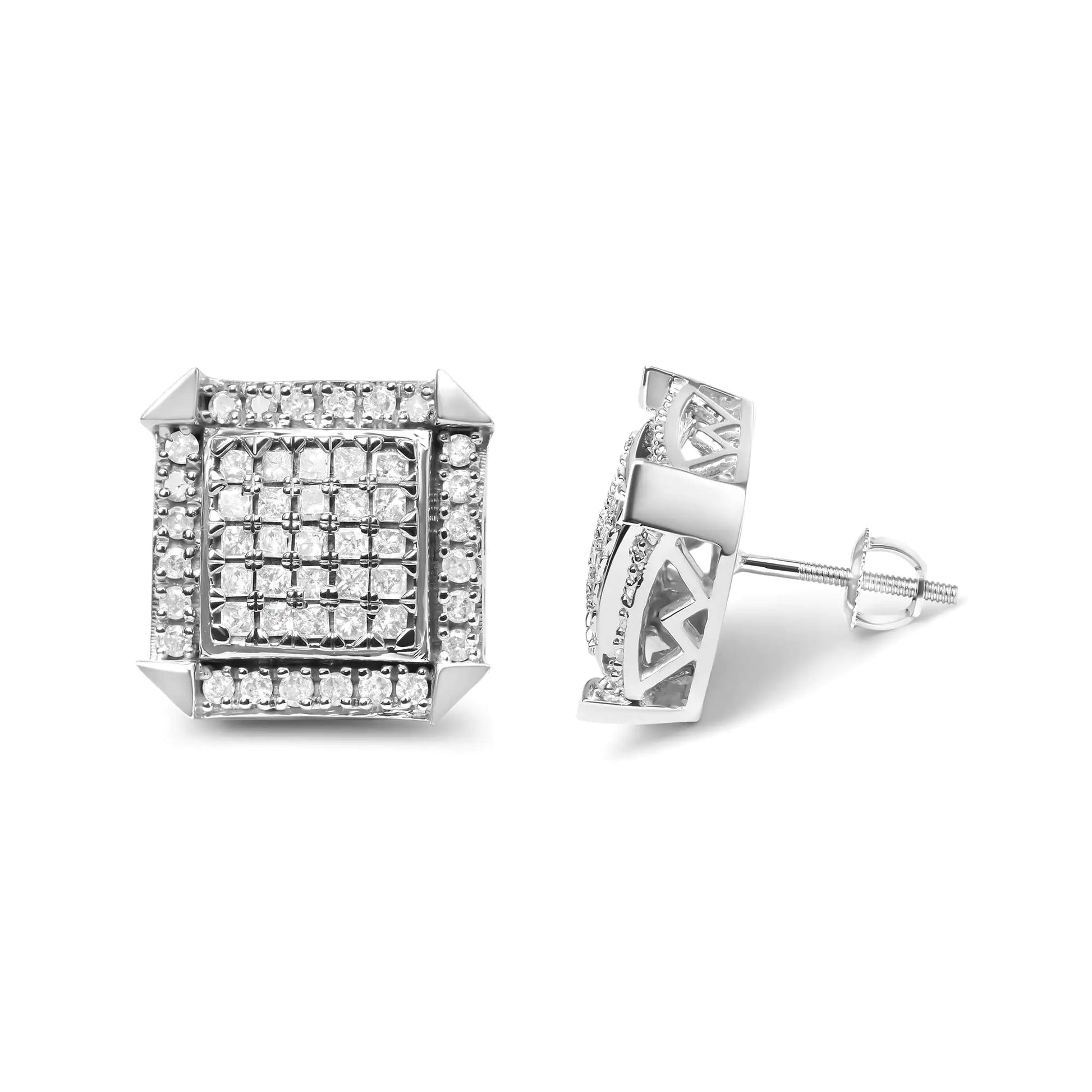 10K White Gold 1.0 Cttw Diamond  Composite with Halo Stud Earrings (H-I Color, I1-I2 Clarity) WEM Support (www.WEM.support)