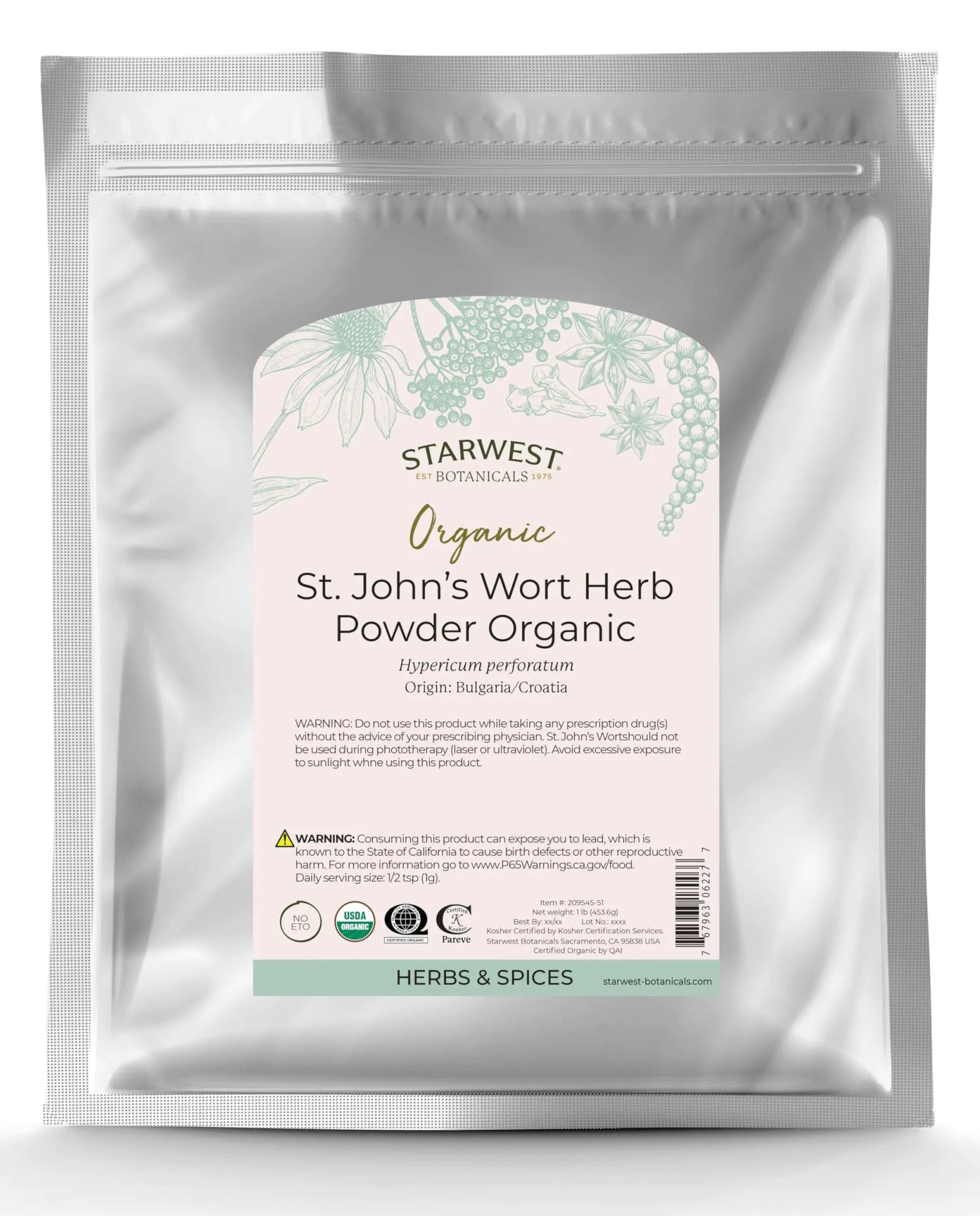 Starwest Botanicals Organic St. Johns Wort Herb Powder 1 Pound - Catch Cards