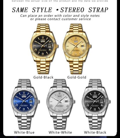 Steel Belt Waterproof Double Calendar Luminous Watch - Catch Cards