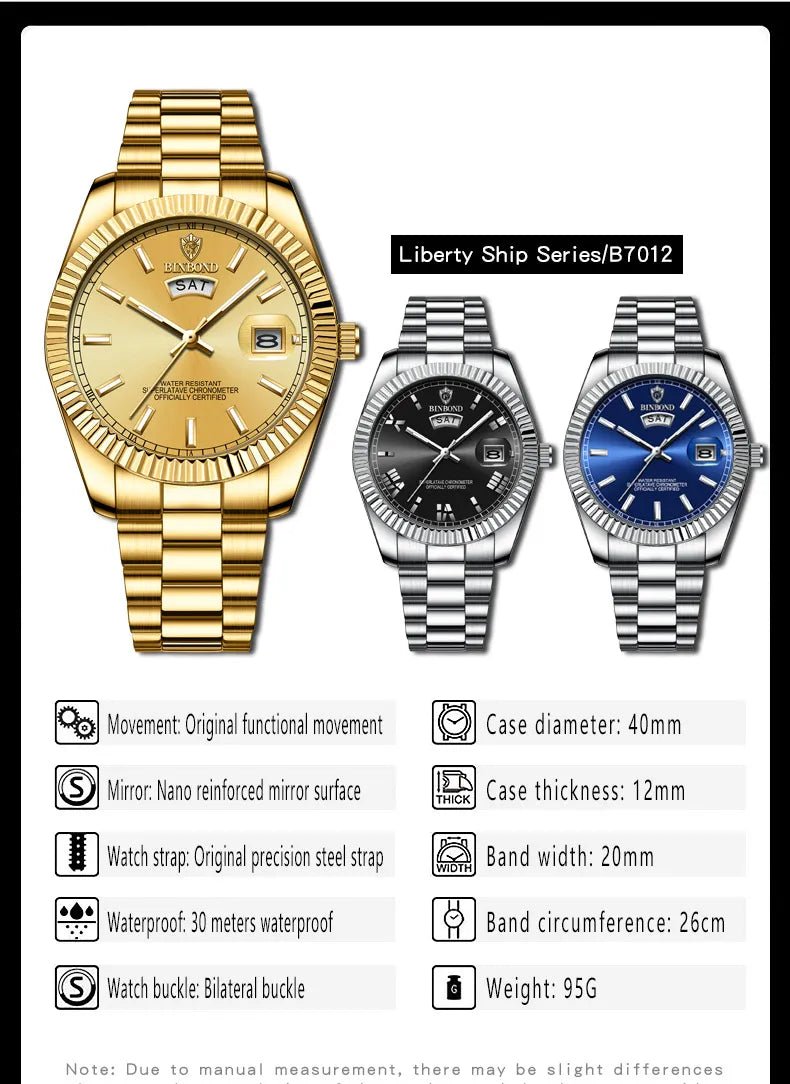 Steel Belt Waterproof Double Calendar Luminous Watch - Catch Cards