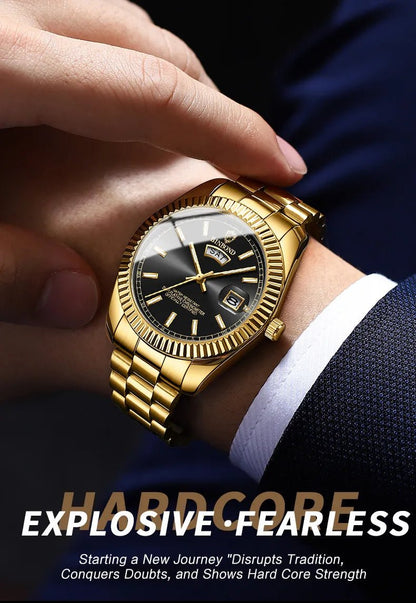 Steel Belt Waterproof Double Calendar Luminous Watch - Catch Cards