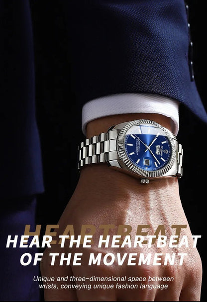 Steel Belt Waterproof Double Calendar Luminous Watch - Catch Cards