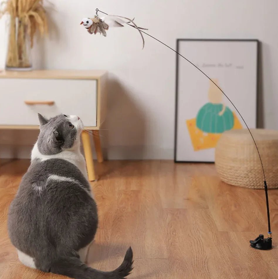 Steel Wire Feather Cat Teaser Wand - Catch Cards