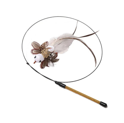 Steel Wire Feather Cat Teaser Wand - Catch Cards