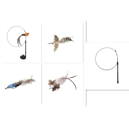 Steel Wire Feather Cat Teaser Wand - Catch Cards