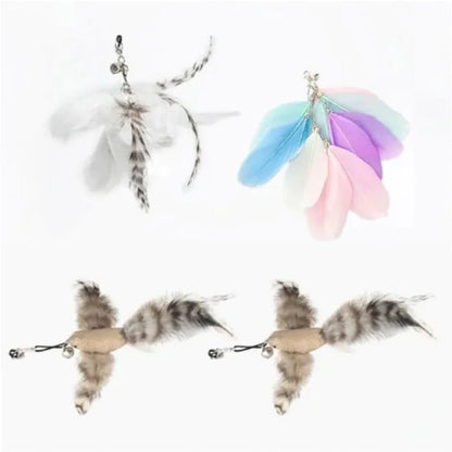 Steel Wire Feather Cat Teaser Wand - Catch Cards