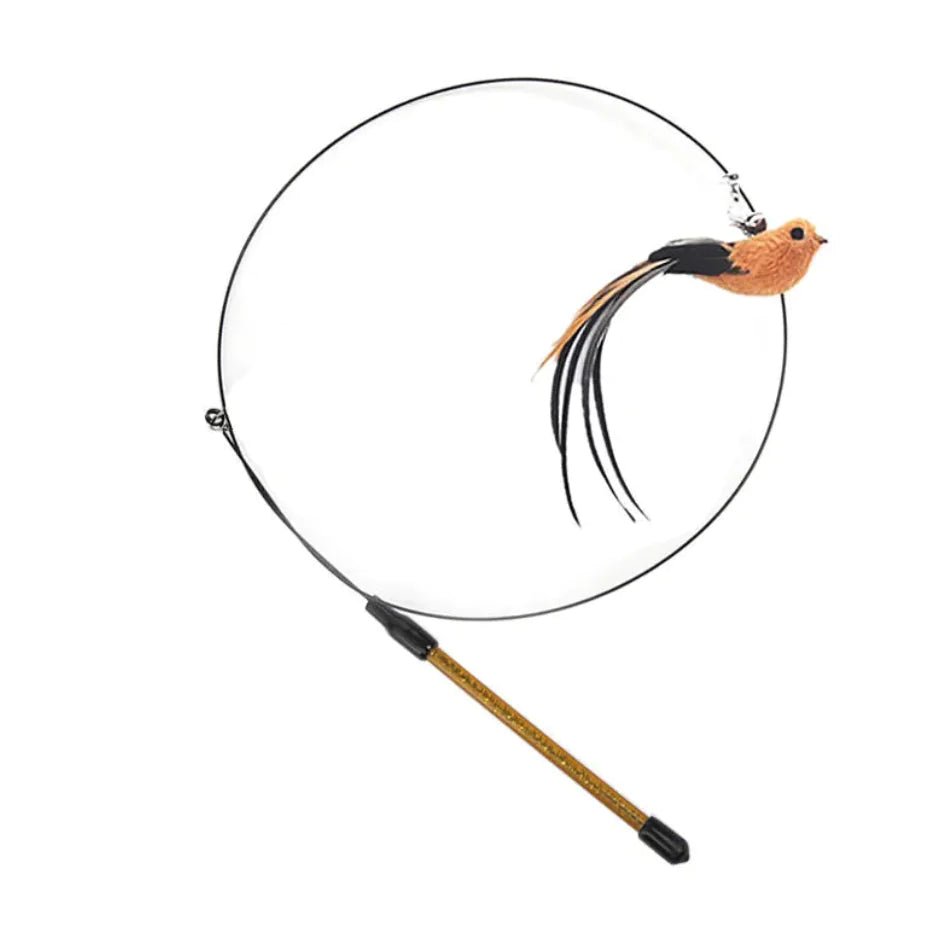 Steel Wire Feather Cat Teaser Wand - Catch Cards
