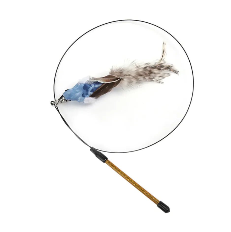 Steel Wire Feather Cat Teaser Wand - Catch Cards