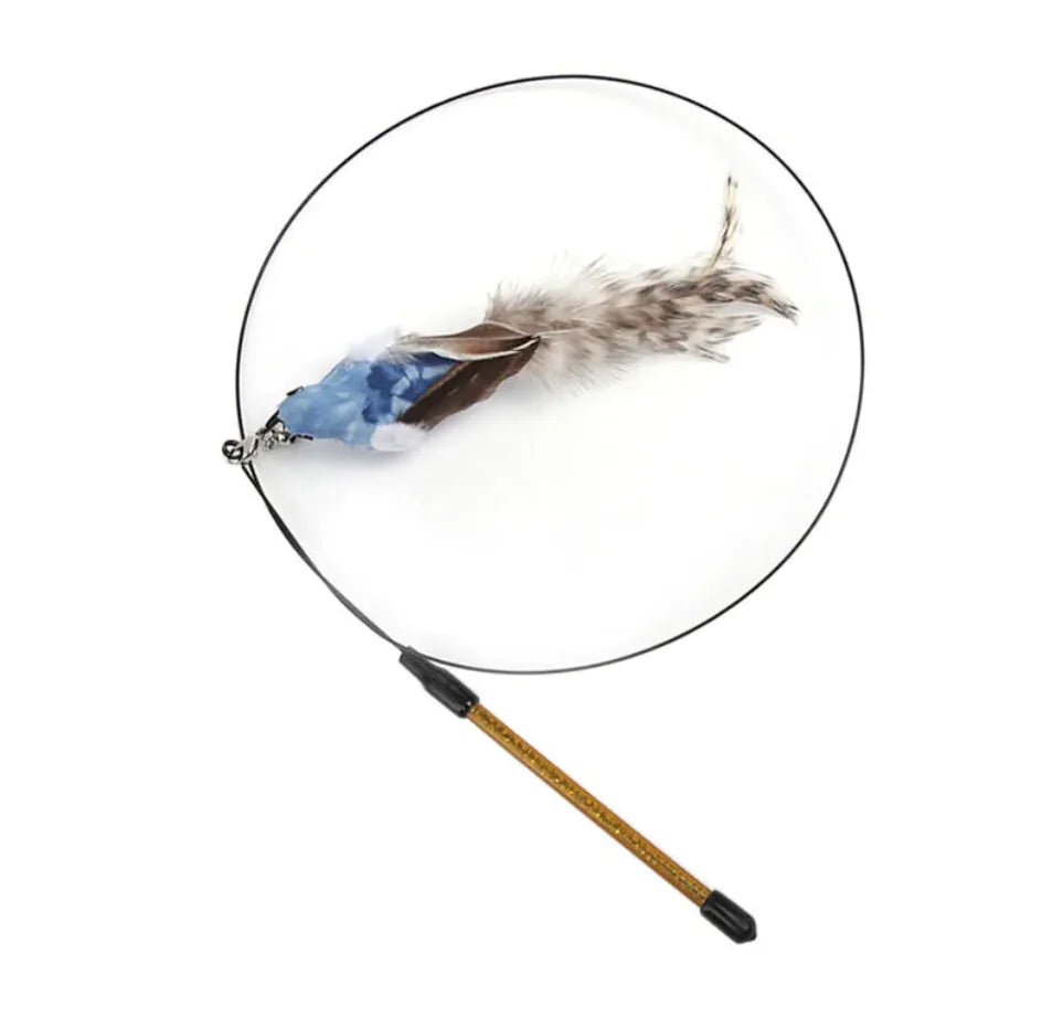 Steel Wire Feather Cat Teaser Wand - Catch Cards