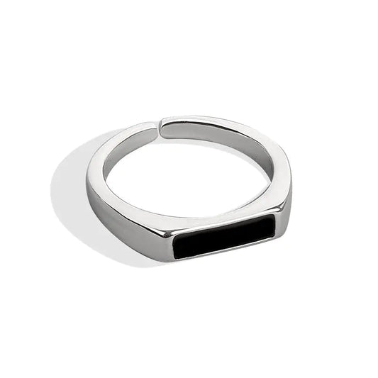 Sterling Silver Black Ring with Cool Wind Design - Catch Cards