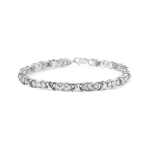 .925 Sterling Silver 1/4 Cttw Round Diamond Link Bracelet - Size 7.50" - (I-J Color, I2-I3 Clarity) WEM Support (www.WEM.support)