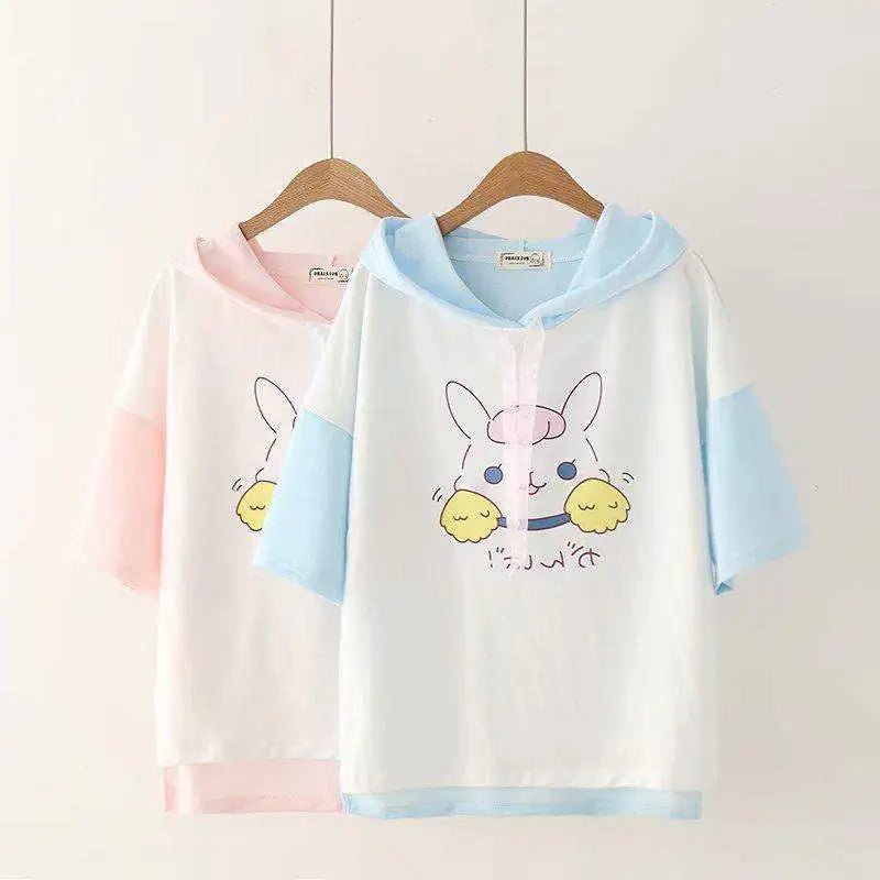 Stylish Hooded Half - Sleeve Top - Catch Cards