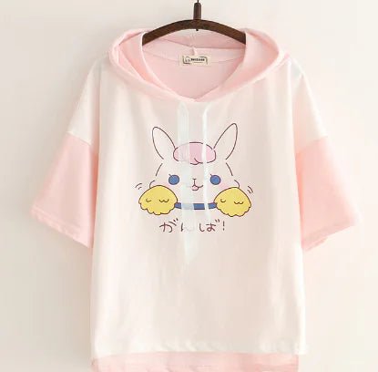 Stylish Hooded Half - Sleeve Top - Catch Cards