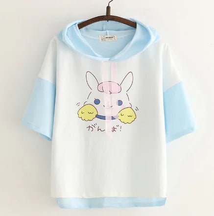 Stylish Hooded Half - Sleeve Top - Catch Cards