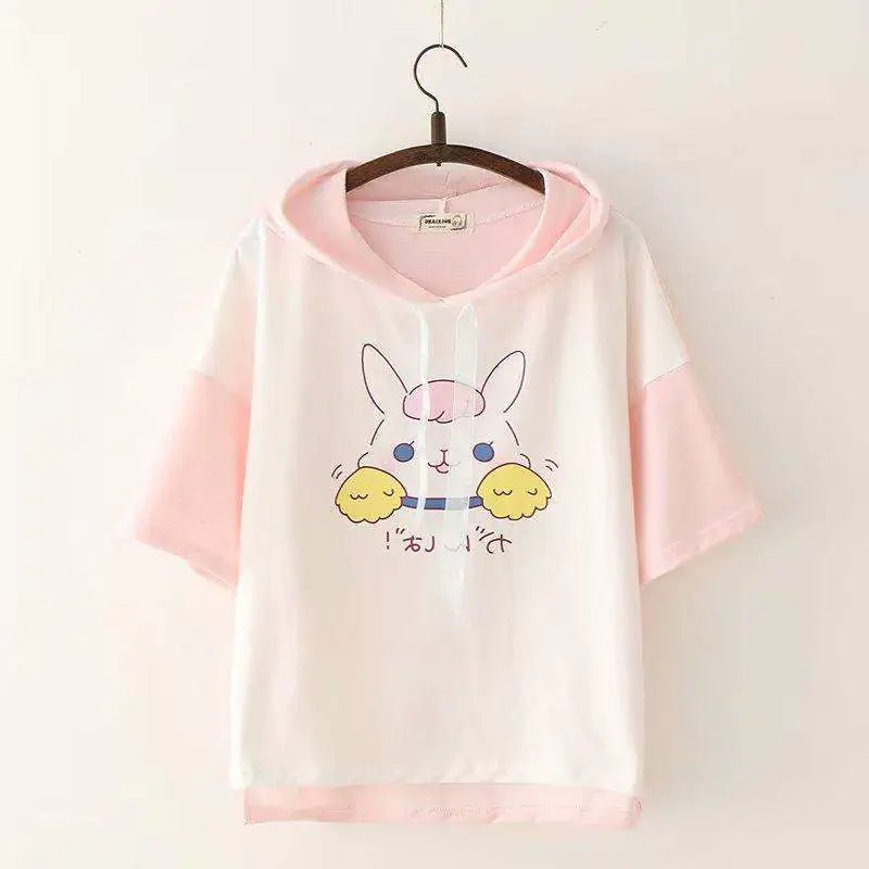 Stylish Hooded Half - Sleeve Top - Catch Cards