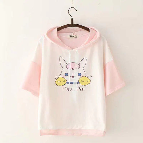 Stylish Hooded Half - Sleeve Top - Catch Cards