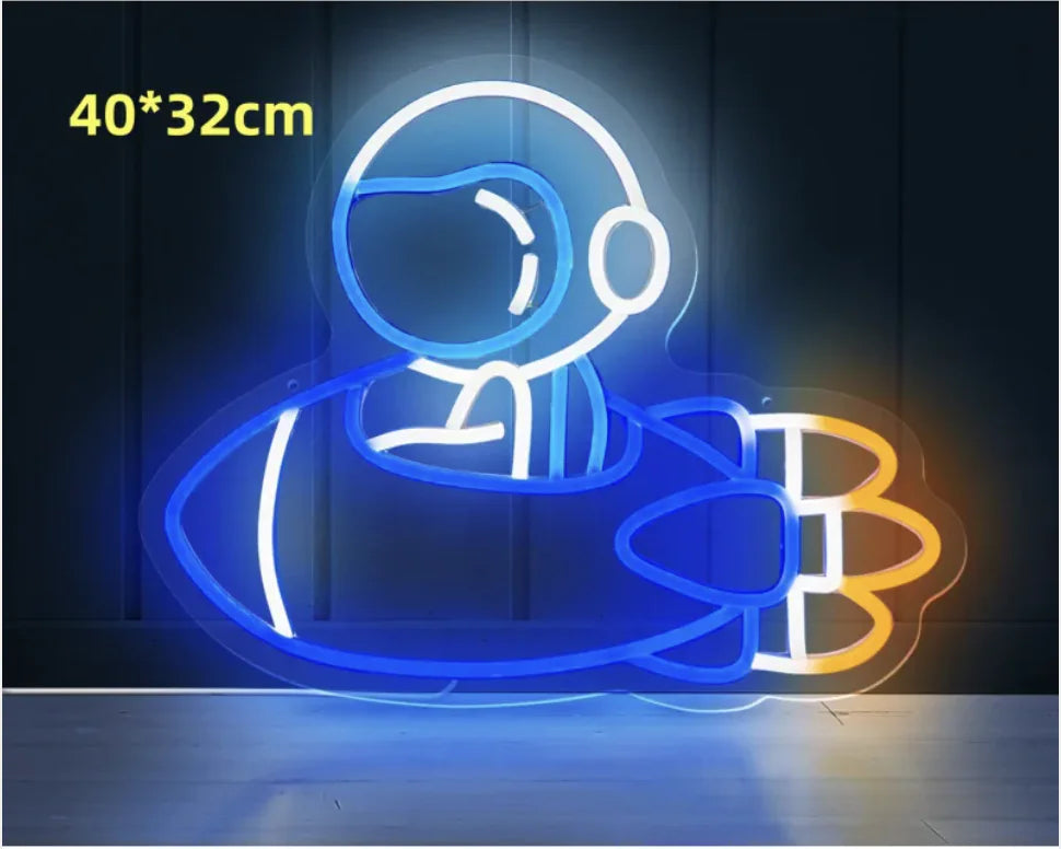 LED Neon Light Spaceman & Planet Wall Decor WEM Support (www.WEM.support)