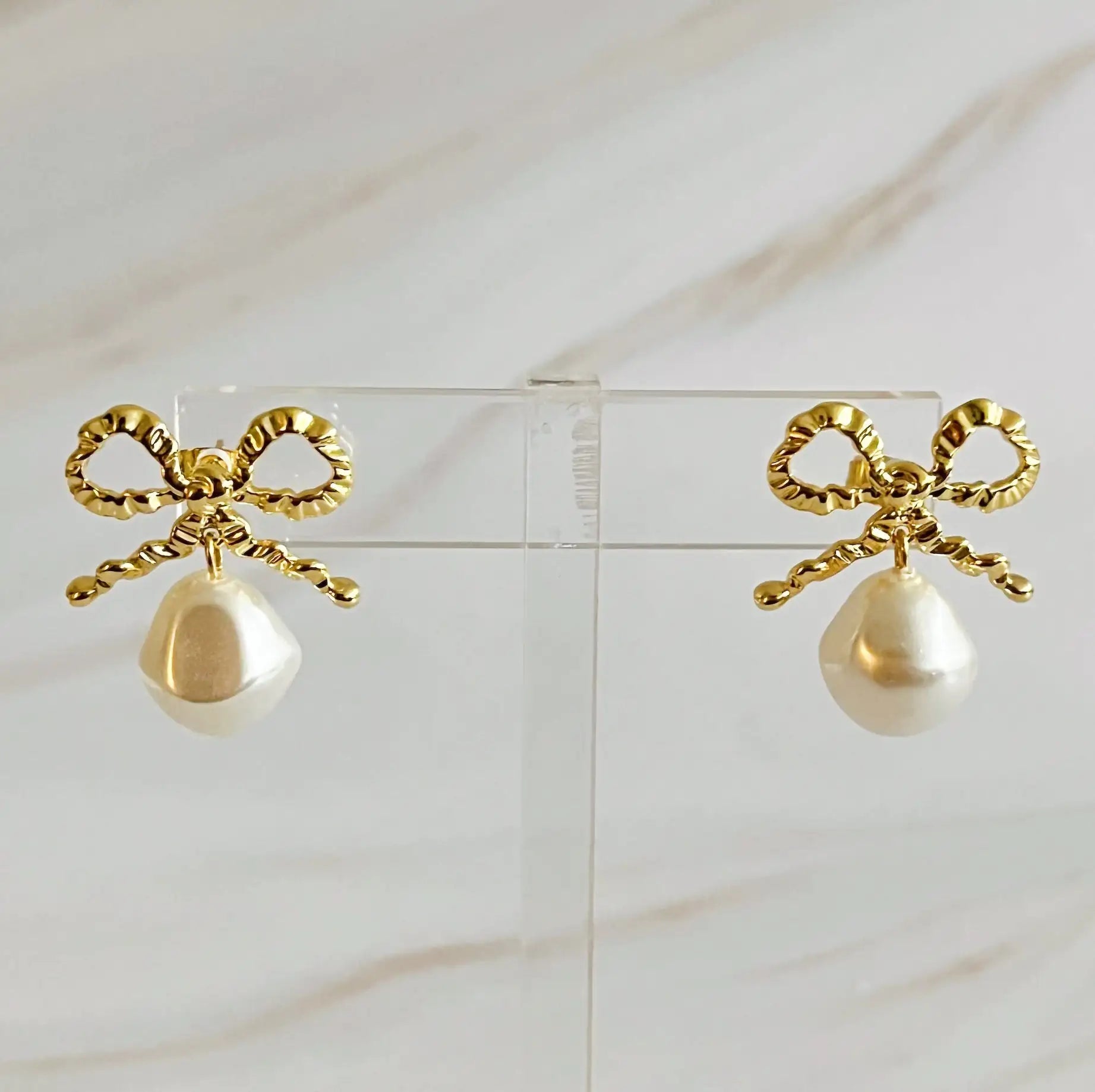 Dangle Pearl Antique Bow Earrings WEM Support (www.WEM.support)