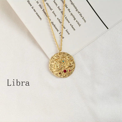 Gold Coin Disk Pendant Zodiac Necklace WEM Support (www.WEM.support)