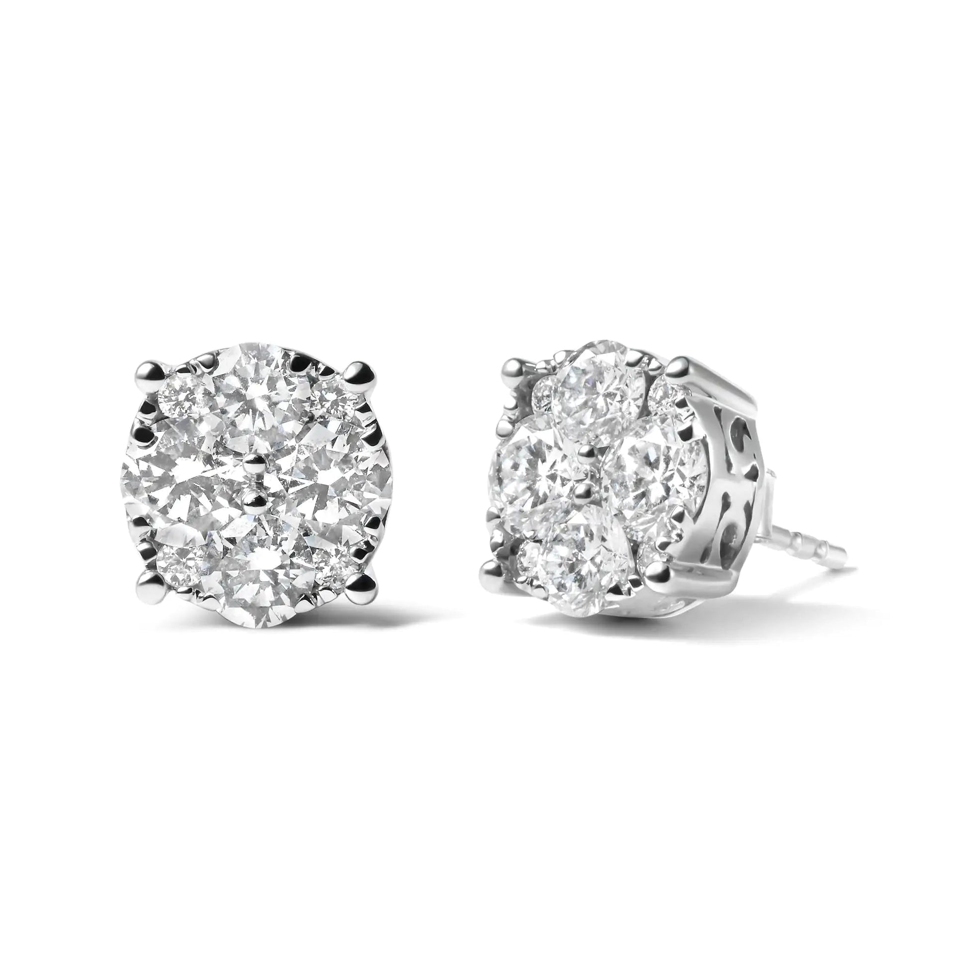 14K White Gold 2.00 Cttw Lab Grown Diamond Cluster Stud Earrings (G-H Color, VS1-VS2 Clarity) WEM Support (www.WEM.support)