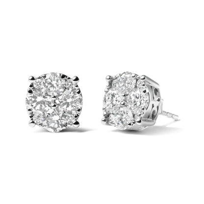 14K White Gold 2.00 Cttw Lab Grown Diamond Cluster Stud Earrings (G-H Color, VS1-VS2 Clarity) WEM Support (www.WEM.support)