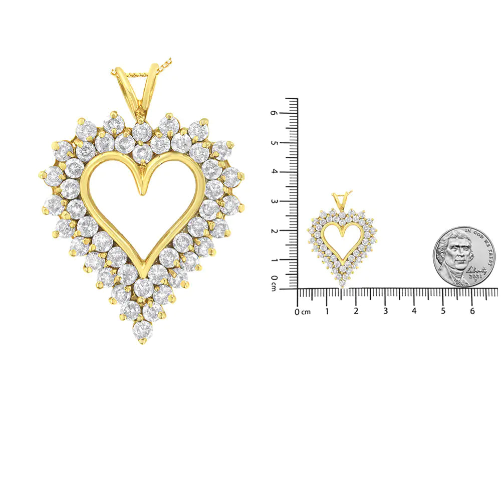 14K Yellow Gold .925 Sterling Silver 4 cttw Round-cut Diamond Cluster Heart Pendant Necklace (K-L Color, I1-I2 Clarity) WEM Support (www.WEM.support)