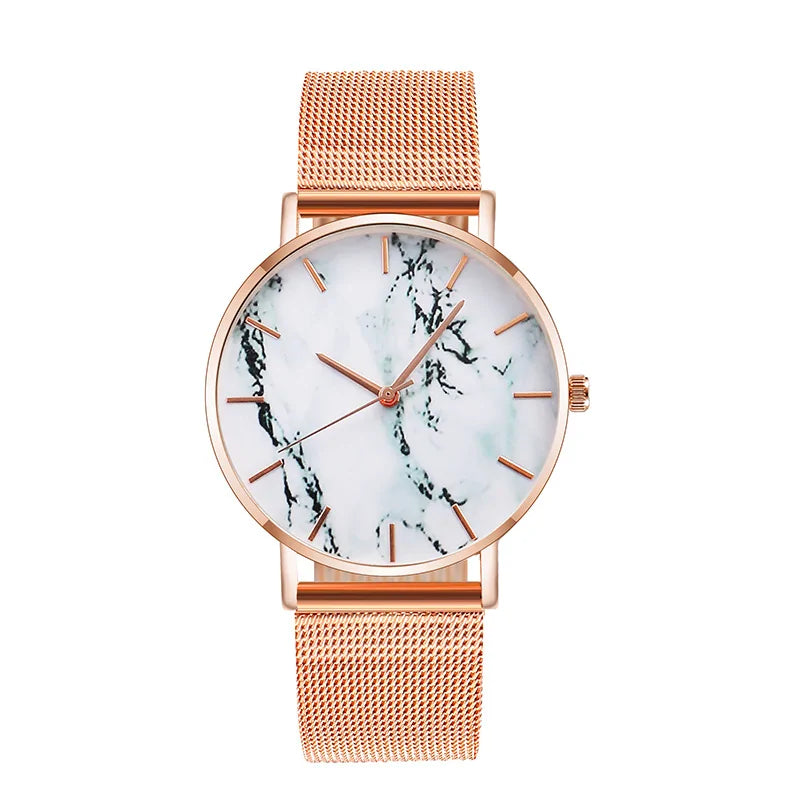 Luxury Rose Gold Mesh Band Marble Women's Wrist Watch WEM Support (www.WEM.support)