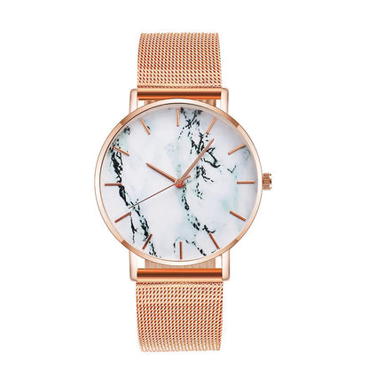 Luxury Rose Gold Mesh Band Marble Women's Wrist Watch WEM Support (www.WEM.support)