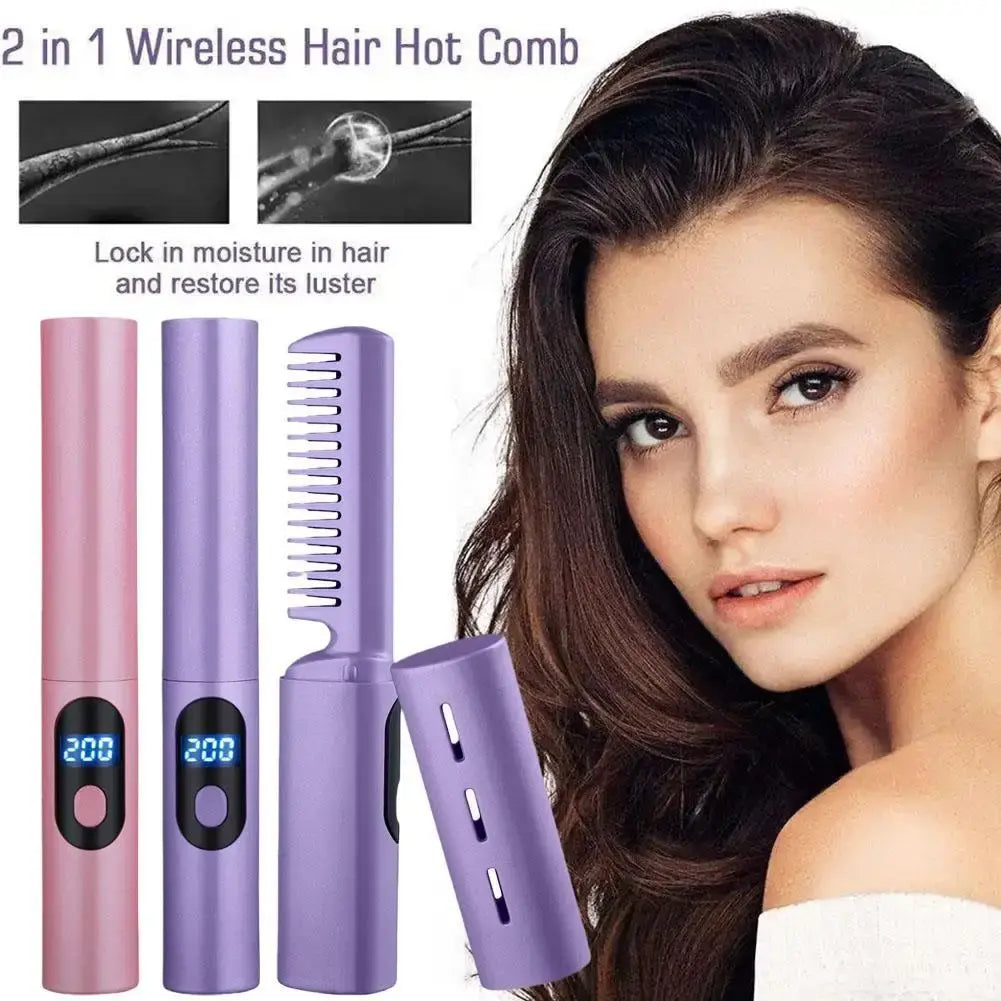 Portable 2-In-1 Hair Straightener Comb WEM Support (www.WEM.support)