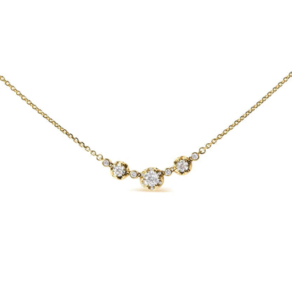 14k Yellow Gold 3/4 Cttw 3 Stone Round Diamond 18" Statement Necklace  (H-I Color, I1-I2 Clarity) WEM Support (www.WEM.support)